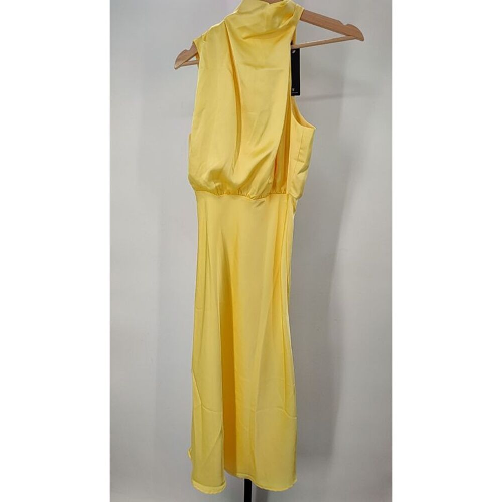 Lulus Women Distinctive Charm Yellow Satin Asymmetrical Midi Dress Xxs